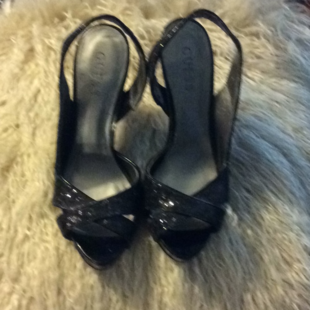 GUESS Glittery Peep Toe Sling  Platform